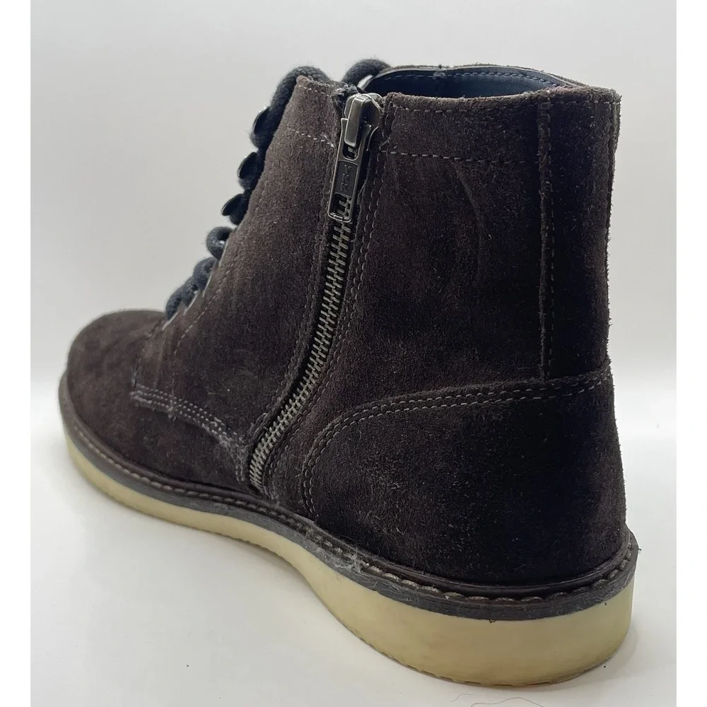 Crown Vintage Suede Ankle Boots Mens Sz 10 Brown Side Zip Laces Casual Classic